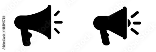 Two black megaphones positioned side by side emphasizing communication and announcement activities