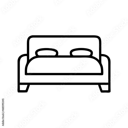 Simple line drawing of a bed with two pillows in modern style  