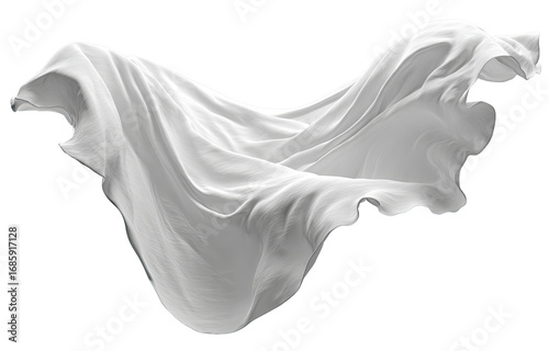 White fabric, flowing in a dynamic arc