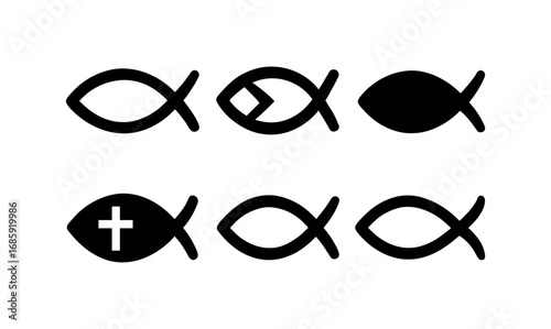 Set of christian fish symbols in simple black silhouette design