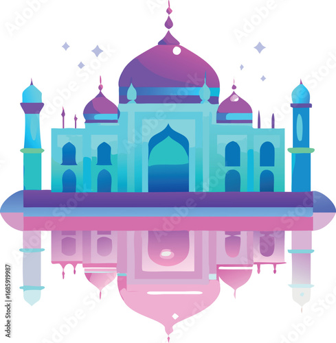 Illustration of the taj mahal in bright colors