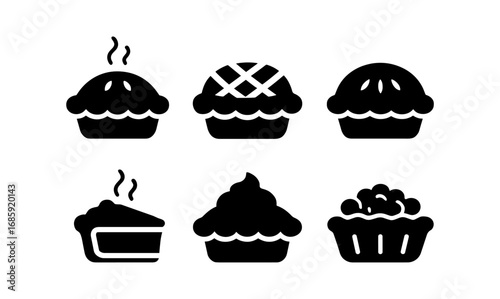 Silhouette icons of assorted pies and pastries for culinary design