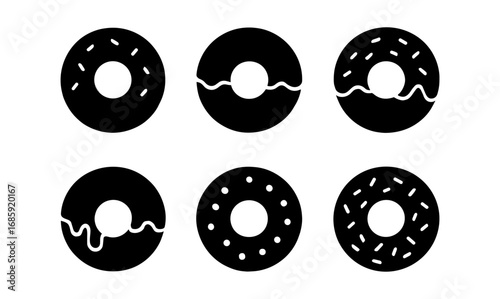 Minimalist black and white donut silhouette set with various toppings