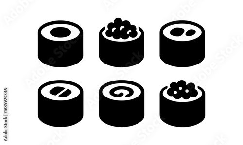 Minimalist sushi silhouettes assortment with rice and seafood