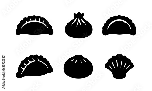 Silhouette collection of traditional dumplings and buns icons