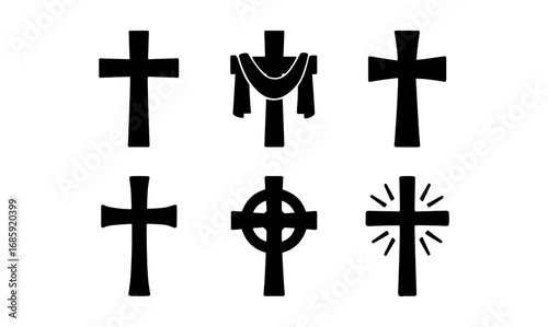 Collection of christian cross silhouettes in various styles