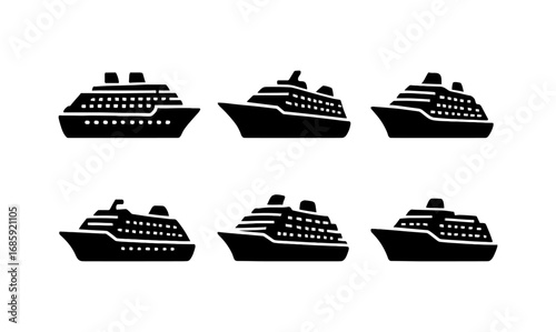 Silhouette cruise ship icons collection: modern nautical designs