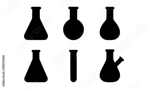 Silhouette set of laboratory glassware icons for science and chemistry