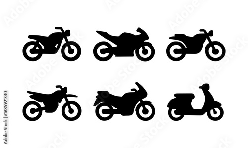 Silhouette collection of diverse motorcycles and scooters