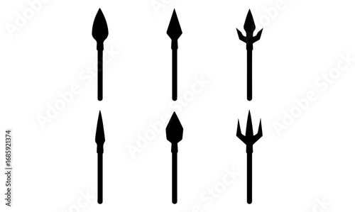 Silhouette set of ancient spear icons for historical and cultural design