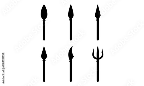 Set of silhouette spearheads and tridents for medieval and ancient weapon design