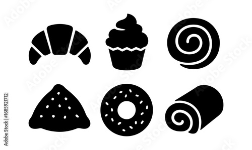 Black silhouette collection of popular pastries and desserts