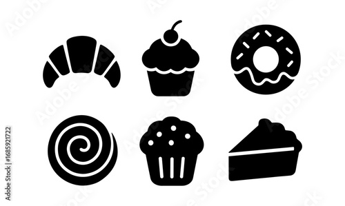 Silhouette icons of popular pastries and desserts