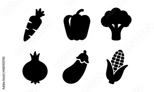 Silhouette icons of vegetables including carrot and broccoli