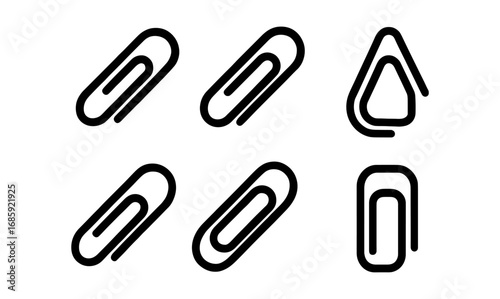 Minimalist black and white paper clip icon set in bold line style