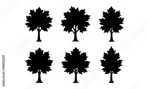 Collection of tree silhouettes featuring diverse deciduous shapes