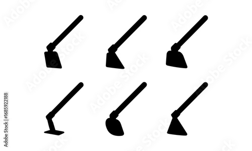Silhouette set of gardening hoes: flat design tools collection