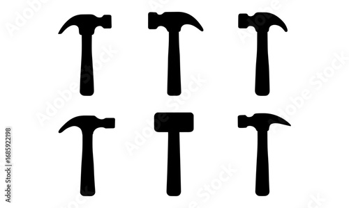 Silhouette collection of various hammer icons for tool design