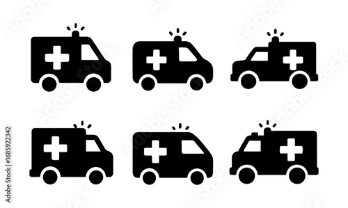 Emergency vehicles silhouette pack with medical cross and sirens