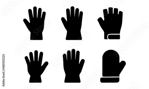 Silhouette icons of gloves and mittens in various styles