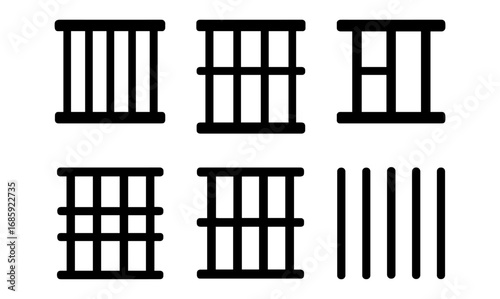 Set of minimalist prison bar icons in various styles