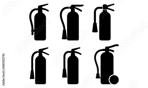Silhouette set of fire extinguishers in various styles