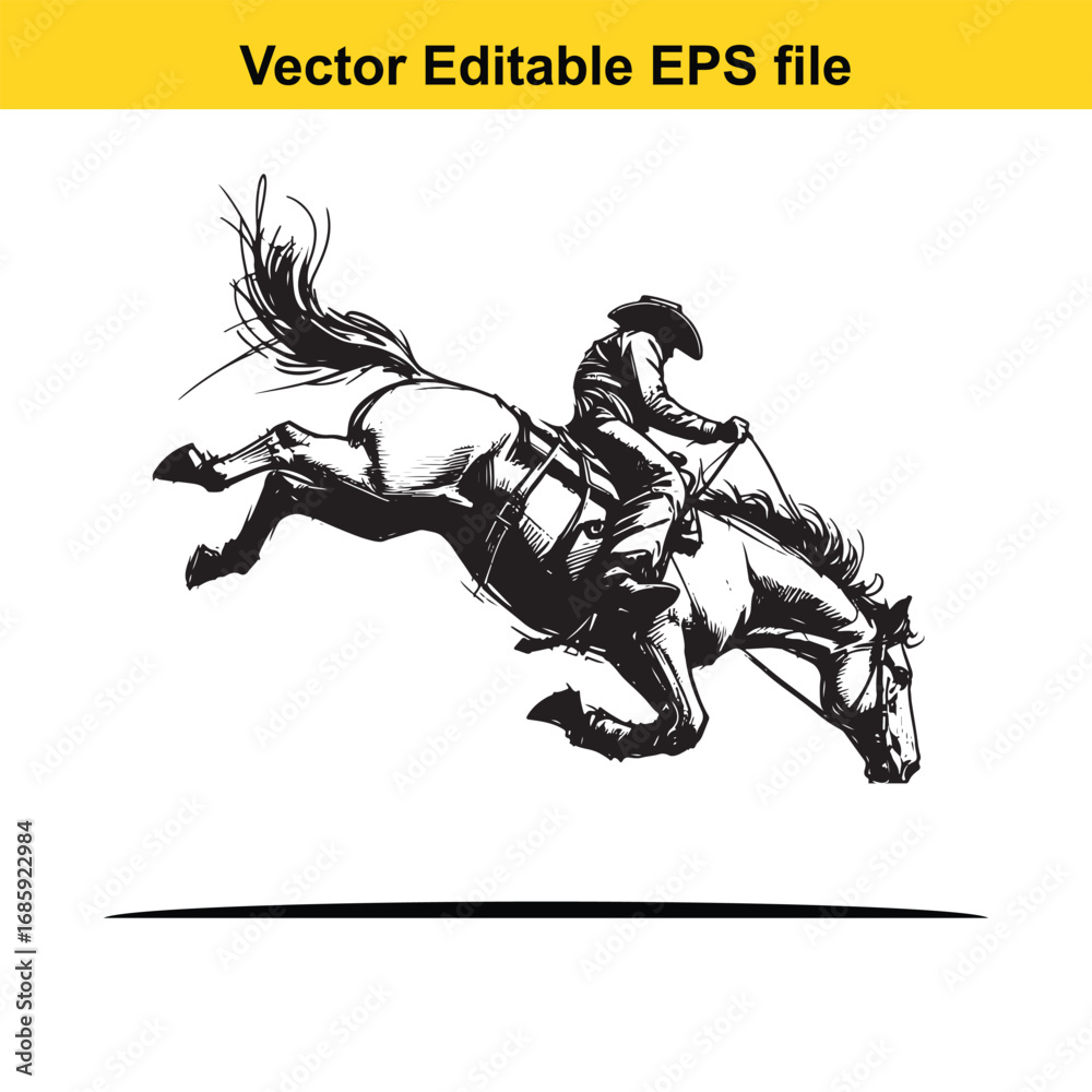 Obraz premium Cowboy riding a bucking horse in a rodeo, isolated on white background