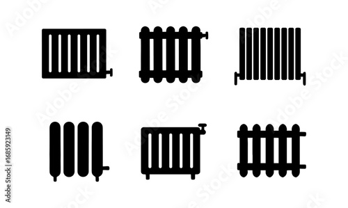 Set of minimalist radiator silhouettes in various designs and styles