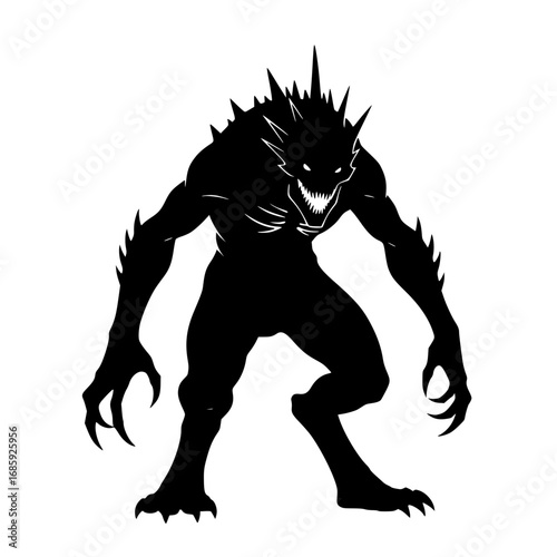 Scary Silhouette Creature with Sharp Claws and Spikes in a Menacing Pose