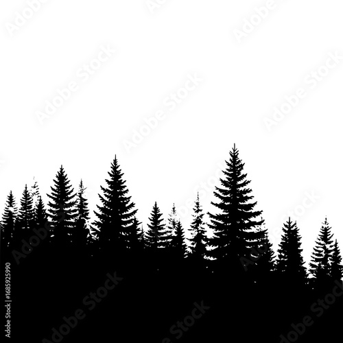 Abstract Evergreen Forest Landscape with Silhouette Trees