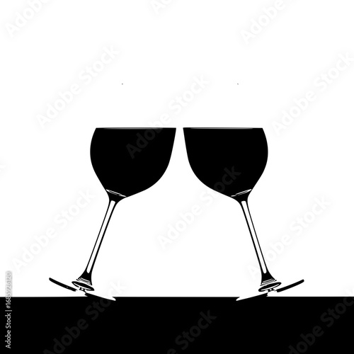 Two elegant wine glasses filled with dark red wine gently touching in a celebratory toast