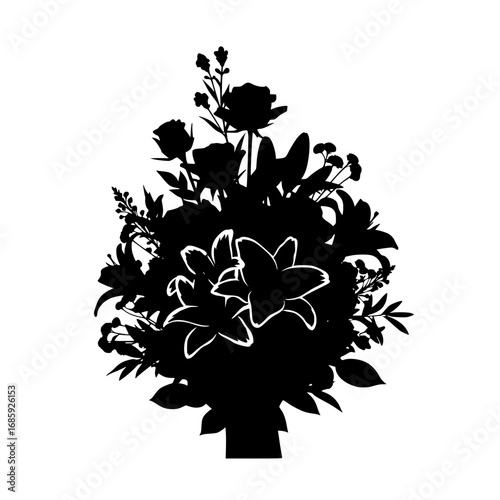 Elegant Silhouette Floral Arrangement of Roses and Lilies in a Vase
