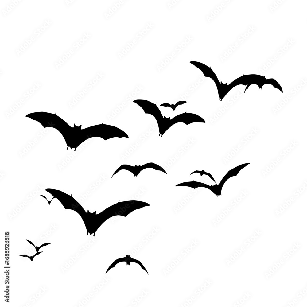 Naklejka premium A Mysterious Flock of Bats Soaring Through the Dark Night Sky in a Digital Art Illustration