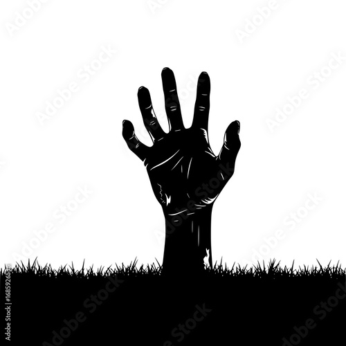 A Silhouetted Hand Reaching Up From Dark Earth and Grass
