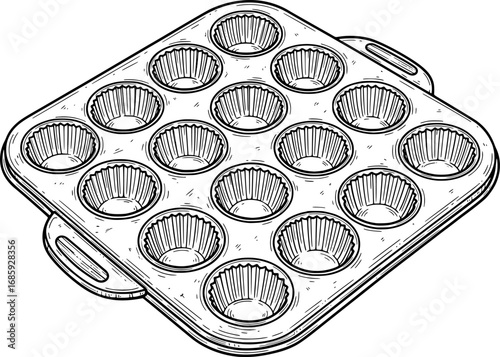 Cupcake baking tray vector icon with hand-drawn style