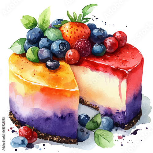 Cassata, watercolor painting vector, isolated on a white background.