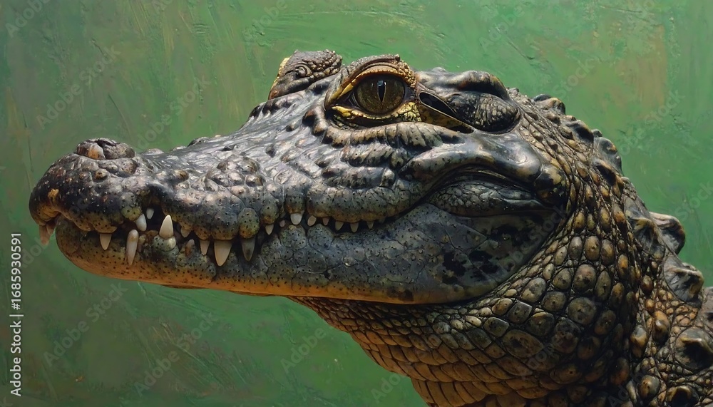 Obraz premium Close-up of a young crocodile's head