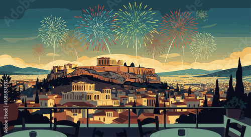 Athens New Year's Fireworks over the Acropolis