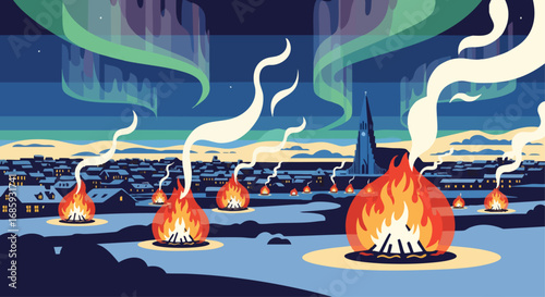 Iceland's New Year Bonfires and Northern Lights