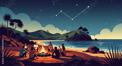 New Year's Beach Bonfire in New Zealand