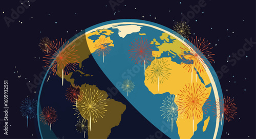 Planet Earth Celebrating the New Year from Space