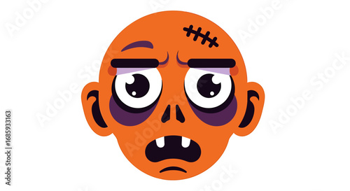 Halloween themed cartoon of a zombie monster with sutures and dark eyes