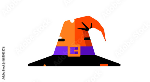 Colorful and simple witch hat in cartoon style for halloween celebration mood