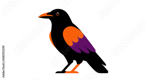 Graphical depiction of a bird featuring a black body with orange accents