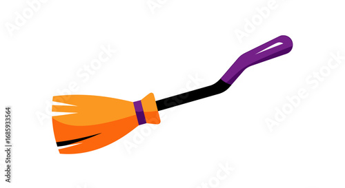 Colorful cartoon broomstick with orange bristles and purple handle illustration