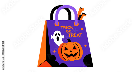 Whimsical Halloween treat bag with friendly ghost and carved pumpkin design