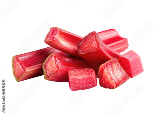 Close-up of sliced vibrant red rhubarb stalks