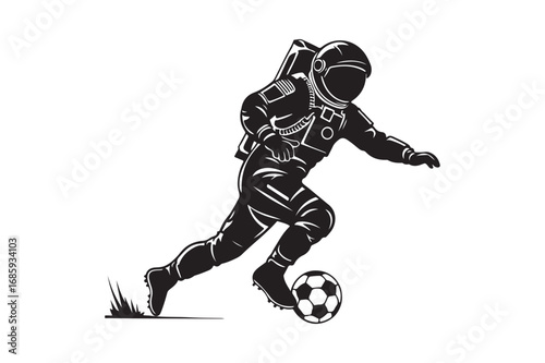 Astronaut playing soccer in space with a futuristic suit