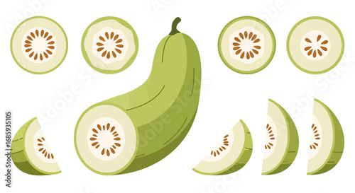 Aesthetic representation of cut ash gourds displaying patterns and fresh