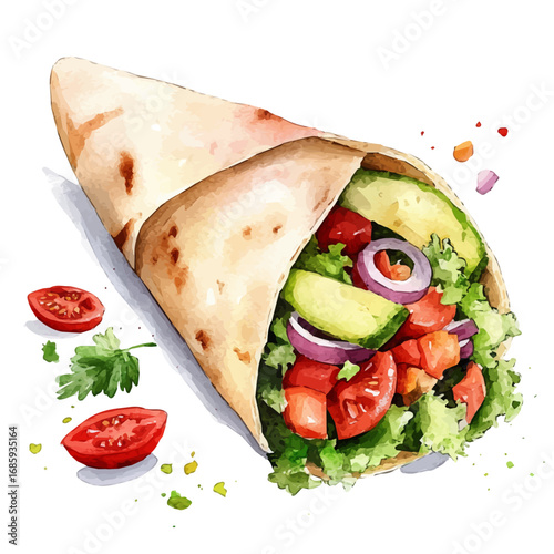 Burrito, watercolor clipart vector, isolated on a white background.